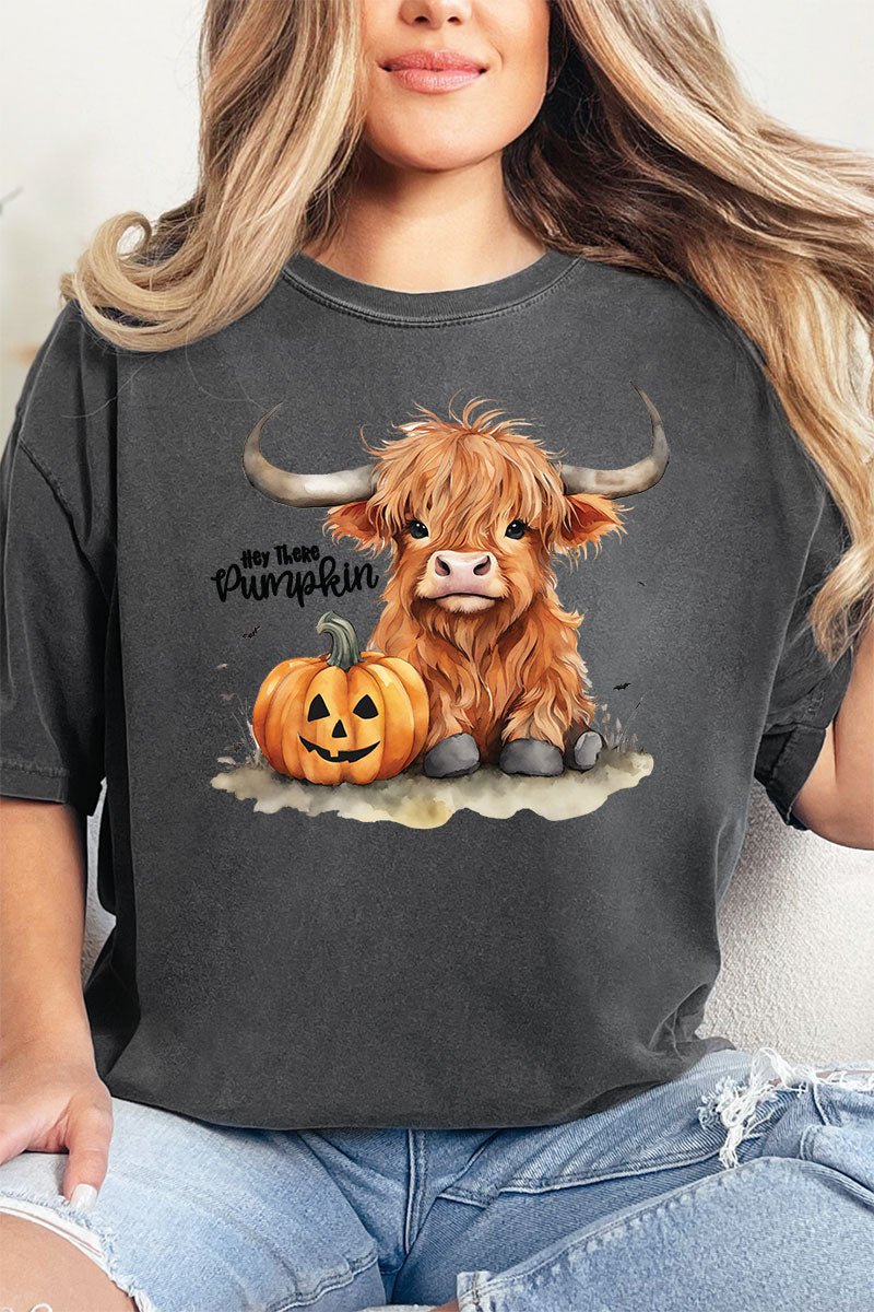 Hey There Pumpkin Highland Cow Comfort Colors Adult Ring - Spun Cotton Tee - Wholesale Accessory Market