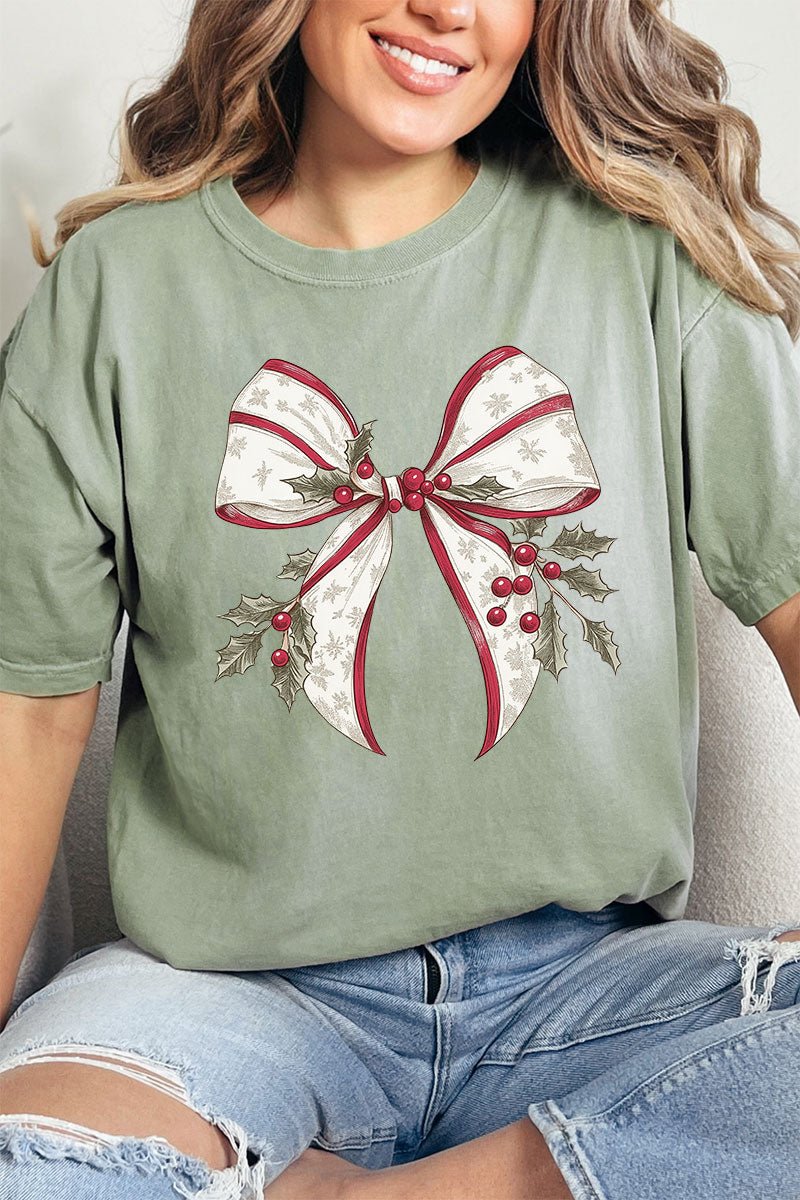 Mistletoe Moment Bow Comfort Colors Adult Ring - Spun Cotton Tee - Wholesale Accessory Market