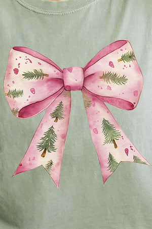 Pink Christmas Tree Bow Comfort Colors Adult Ring - Spun Cotton Tee - Wholesale Accessory Market