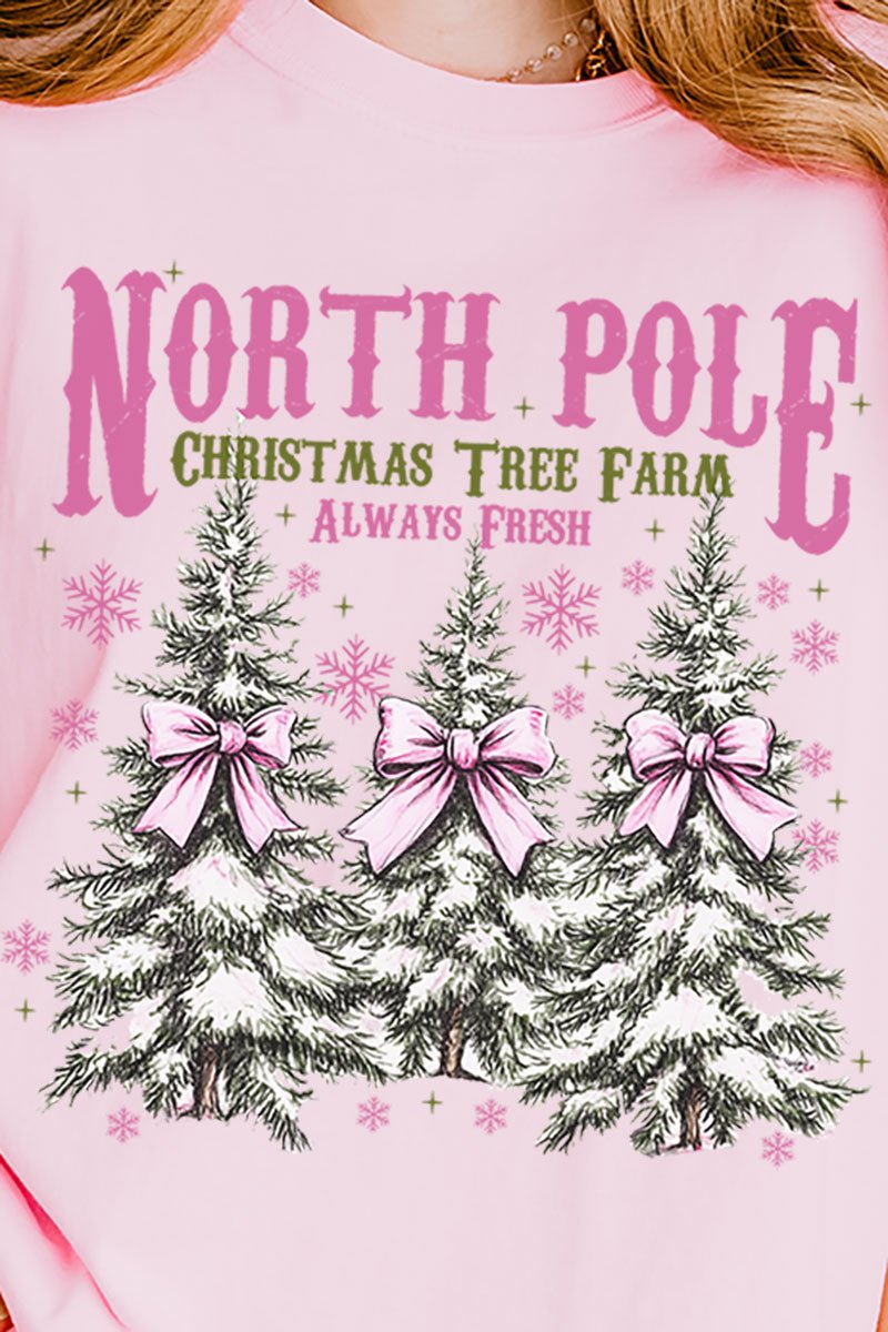 Pink North Pole Christmas Tree Farm Comfort Colors Adult Ring - Spun Cotton Tee - Wholesale Accessory Market