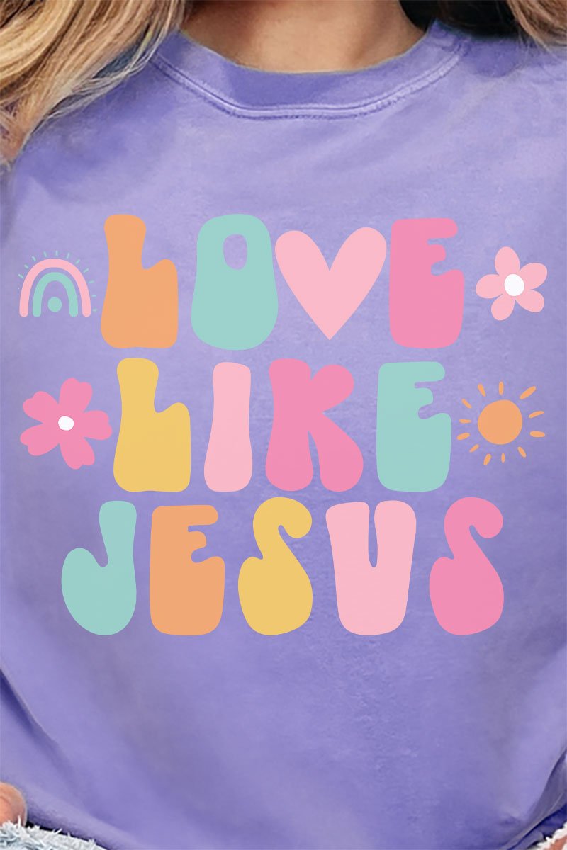 Rainbow Floral Love Like Jesus Comfort Colors Adult Ring - Spun Cotton Tee - Wholesale Accessory Market