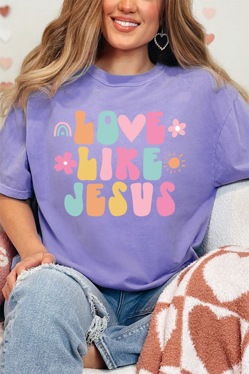 Rainbow Floral Love Like Jesus Comfort Colors Adult Ring - Spun Cotton Tee - Wholesale Accessory Market