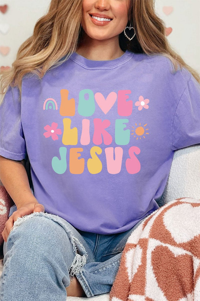 Rainbow Floral Love Like Jesus Comfort Colors Adult Ring - Spun Cotton Tee - Wholesale Accessory Market