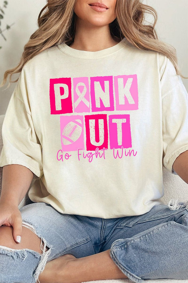 Block Pink Out Go Fight Win Comfort Colors Adult Ring - Spun Cotton Tee - Wholesale Accessory Market