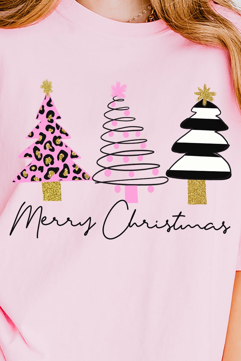 3 Pink Trees Merry Christmas Comfort Colors Adult Ring - Spun Cotton Tee - Wholesale Accessory Market