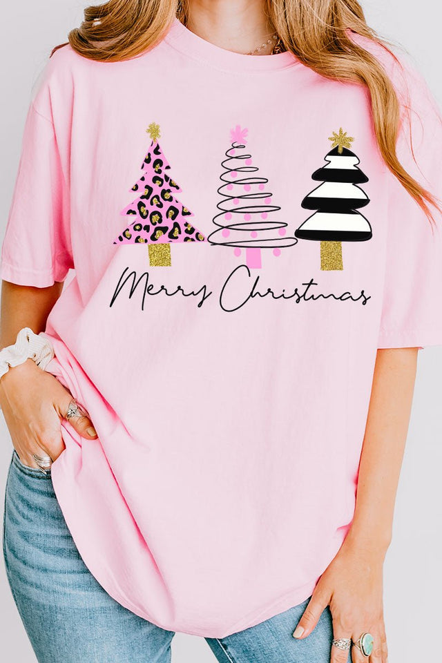 3 Pink Trees Merry Christmas Comfort Colors Adult Ring - Spun Cotton Tee - Wholesale Accessory Market