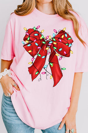 Christmas Lights Coquette Bow Comfort Colors Adult Ring - Spun Cotton Tee - Wholesale Accessory Market