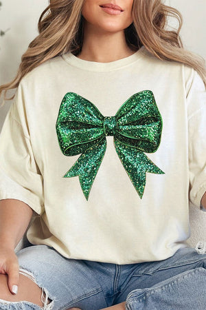 Glitz Green Coquette Bow Comfort Colors Adult Ring - Spun Cotton Tee - Wholesale Accessory Market