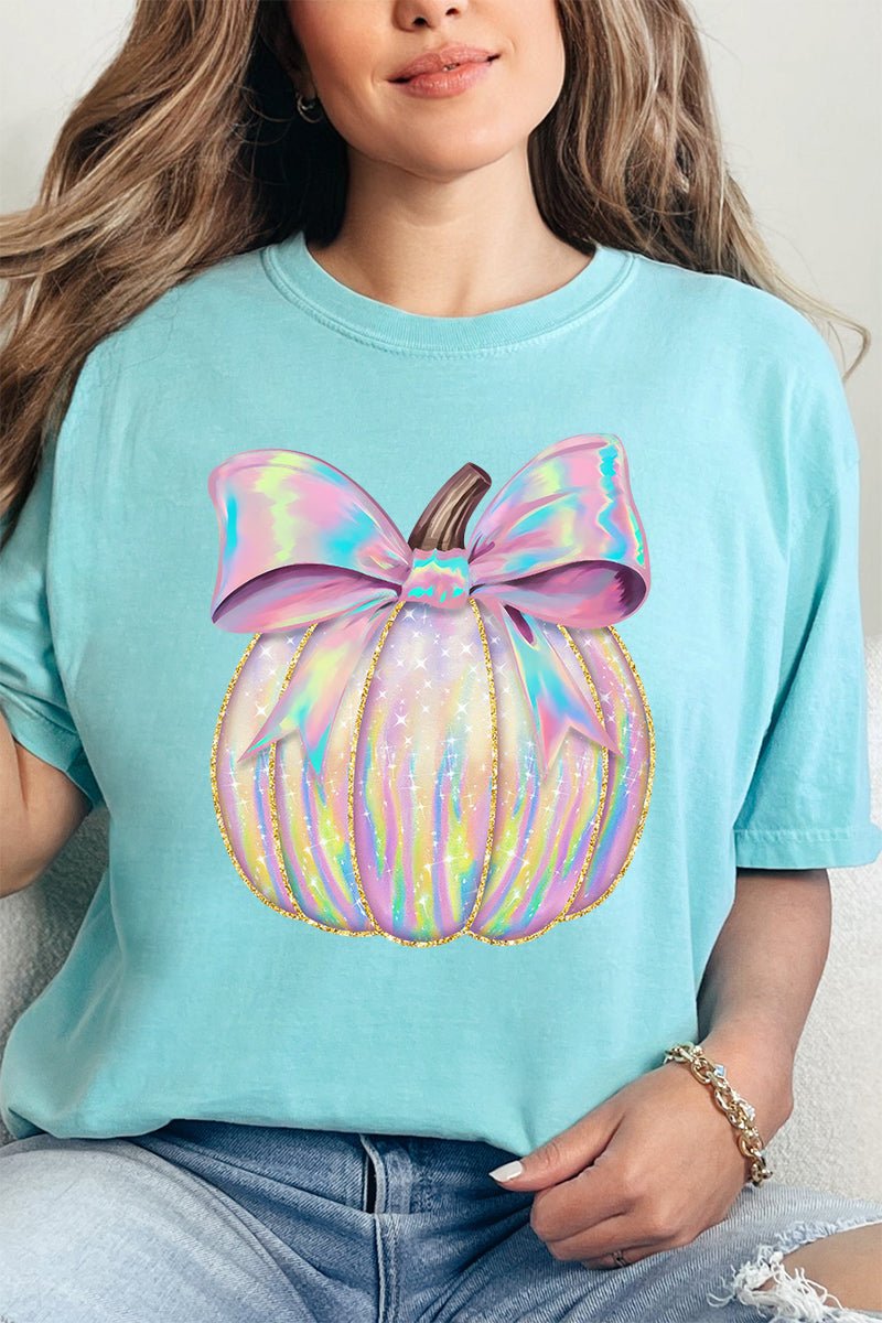 Iridescent Bow Pumpkin Comfort Colors Adult Ring - Spun Cotton Tee - Wholesale Accessory Market