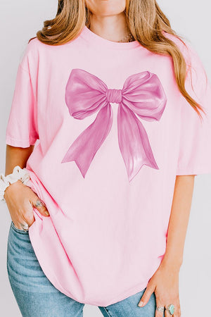 Pink Watercolor Bow Comfort Colors Adult Ring - Spun Cotton Tee - Wholesale Accessory Market