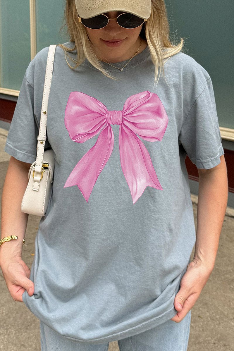 Pink Watercolor Bow Comfort Colors Adult Ring - Spun Cotton Tee - Wholesale Accessory Market