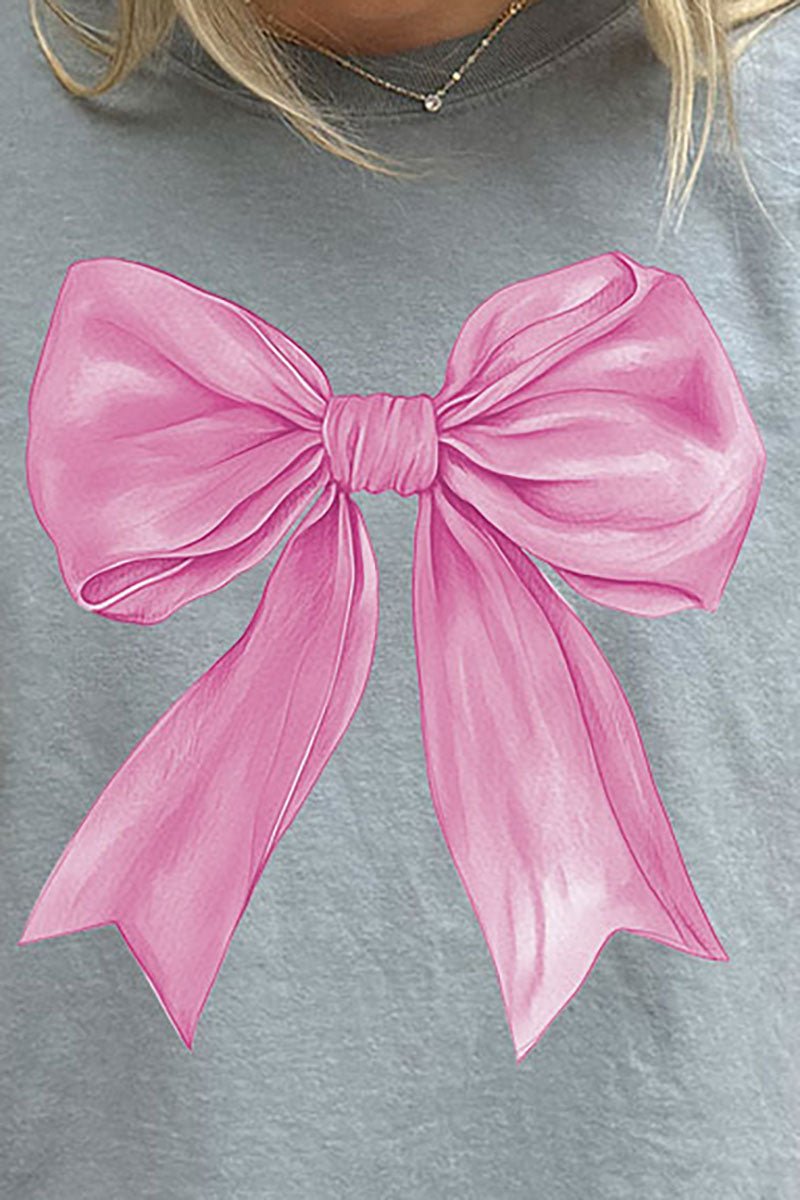 Pink Watercolor Bow Comfort Colors Adult Ring - Spun Cotton Tee - Wholesale Accessory Market