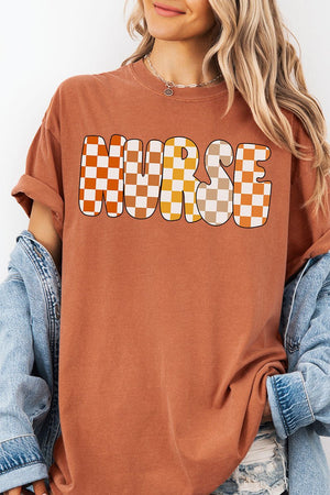 Checkered Autumn Nurse Comfort Colors Adult Ring - Spun Cotton Tee - Wholesale Accessory Market