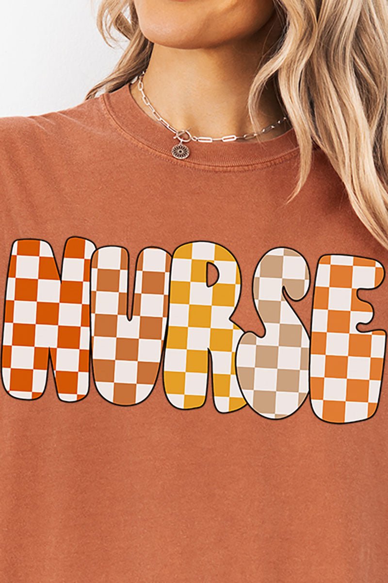 Checkered Autumn Nurse Comfort Colors Adult Ring - Spun Cotton Tee - Wholesale Accessory Market