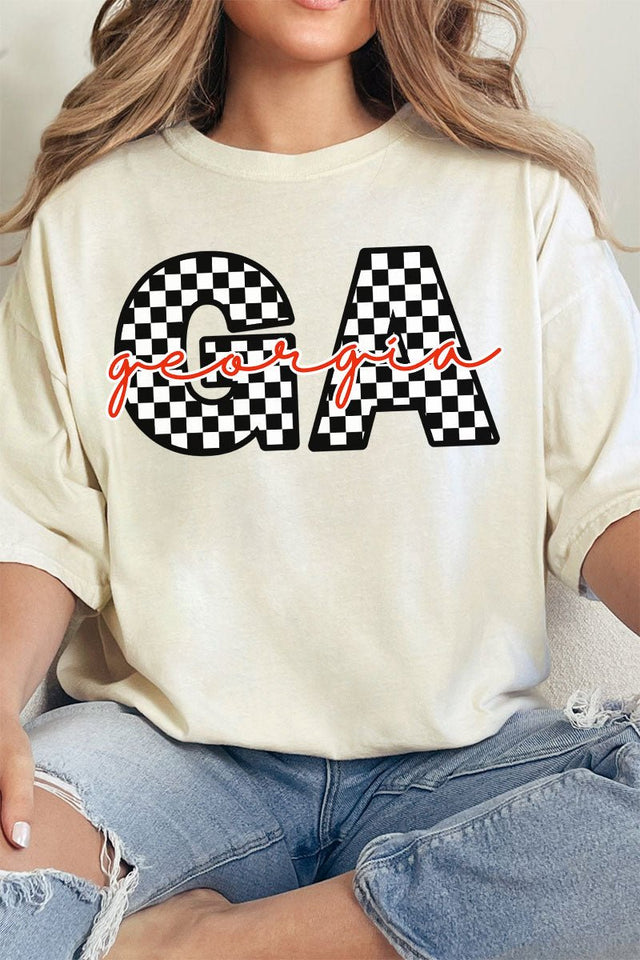 Georgia Checkered Comfort Colors Adult Ring - Spun Cotton Tee - Wholesale Accessory Market