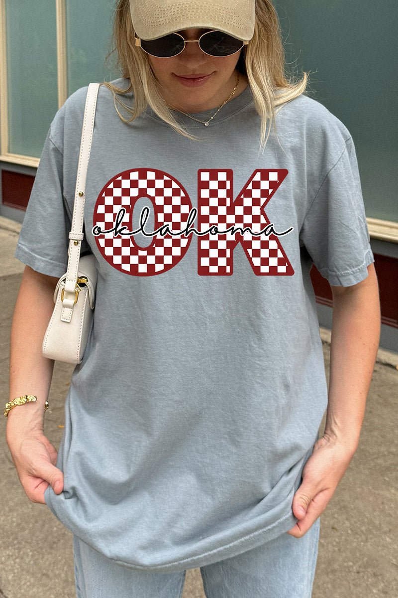 Oklahoma Checkered Comfort Colors Adult Ring - Spun Cotton Tee - Wholesale Accessory Market