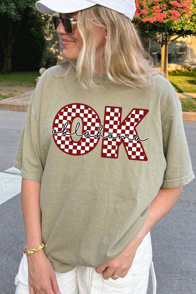 Oklahoma Checkered Comfort Colors Adult Ring - Spun Cotton Tee - Wholesale Accessory Market