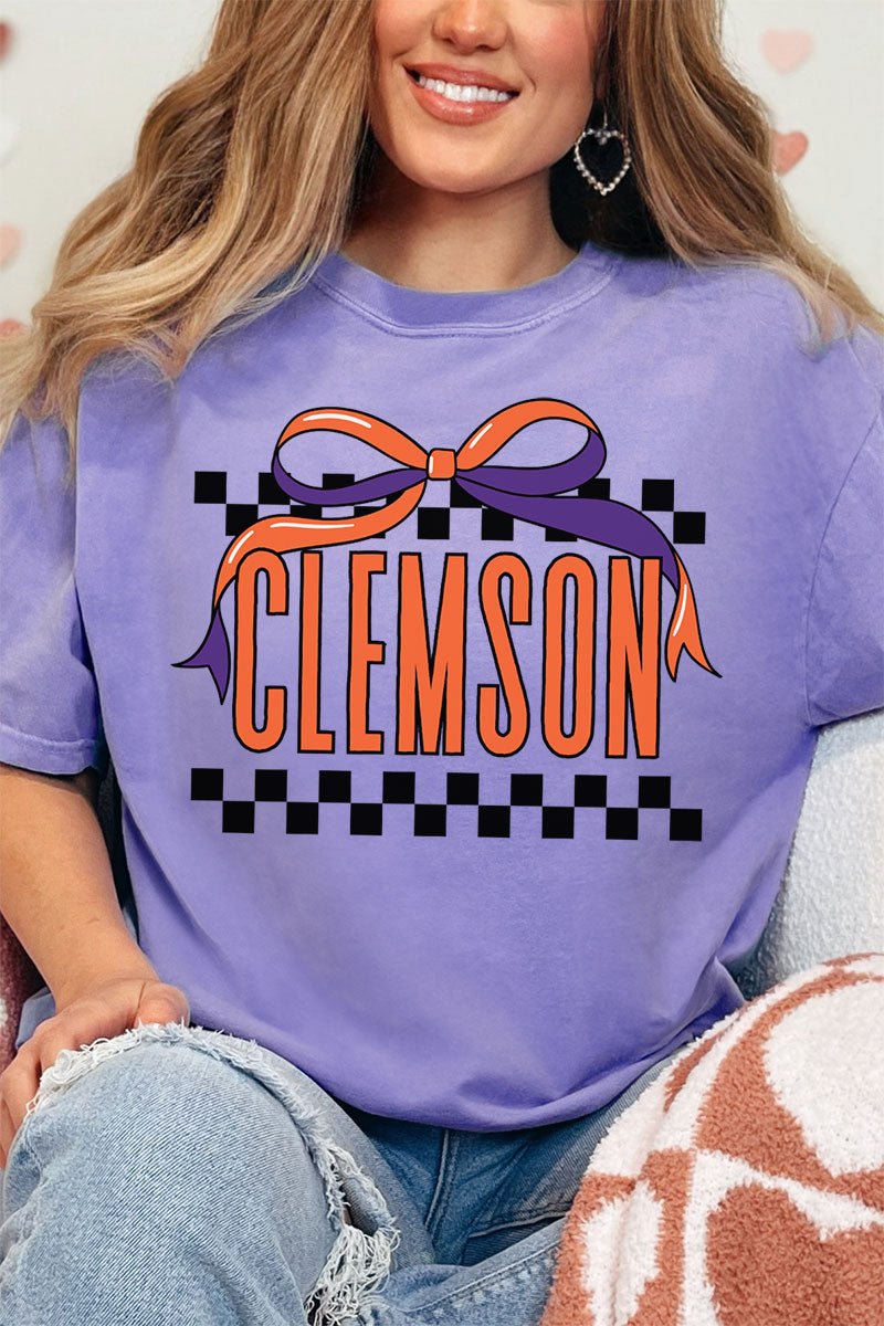 Bow Clemson Check Comfort Colors Adult Ring - Spun Cotton Tee - Wholesale Accessory Market