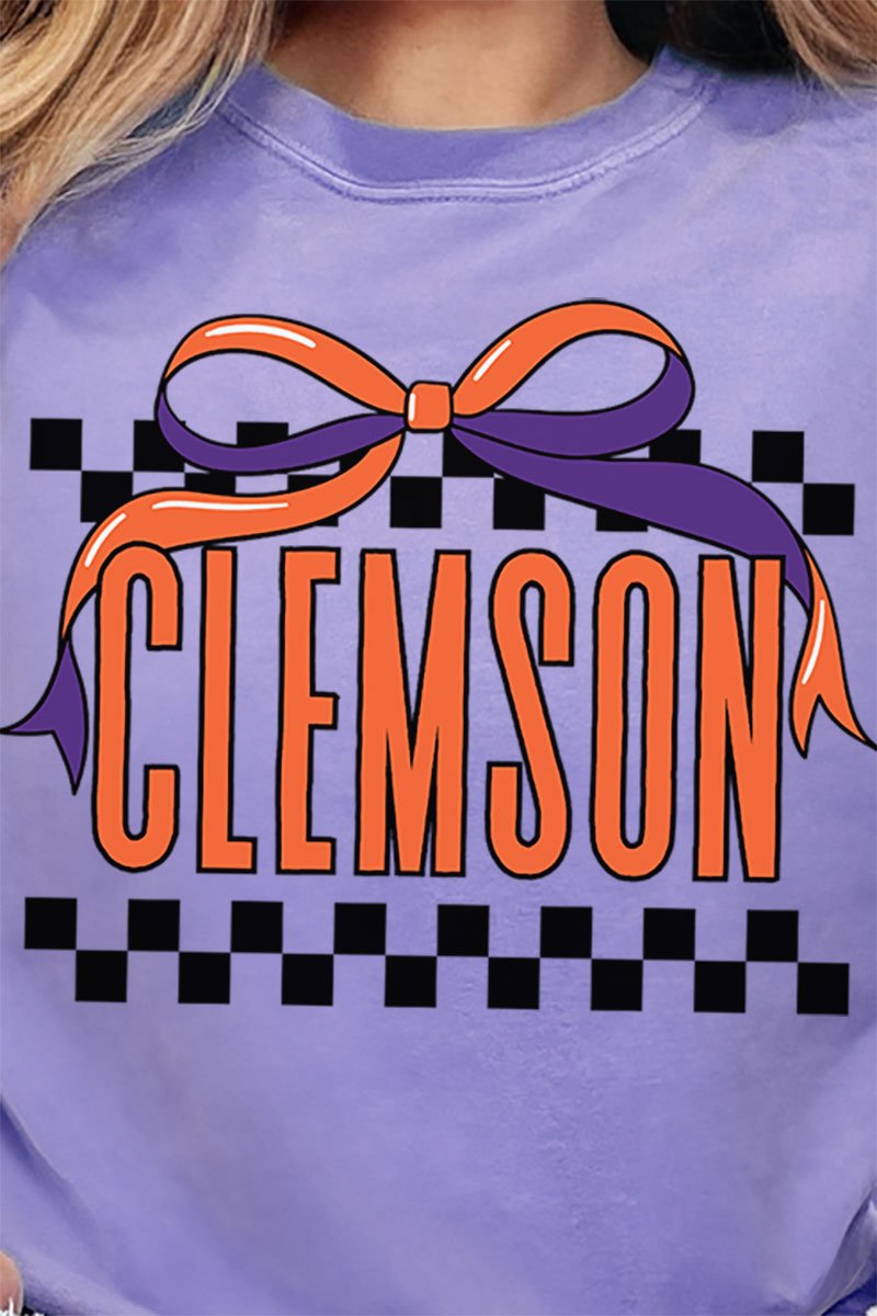 Bow Clemson Check Comfort Colors Adult Ring - Spun Cotton Tee - Wholesale Accessory Market