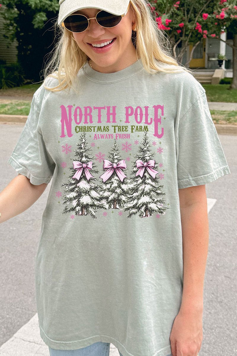 Pink North Pole Christmas Tree Farm Comfort Colors Adult Ring - Spun Cotton Tee - Wholesale Accessory Market