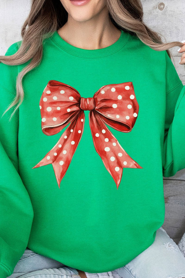 Red Raspberry Dot Bow Heavy - weight Crew Sweatshirt - Wholesale Accessory Market