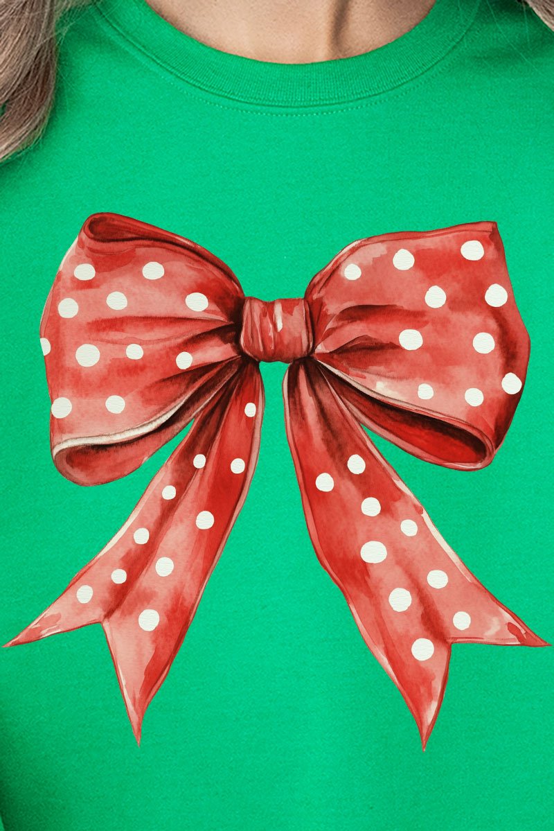 Red Raspberry Dot Bow Heavy - weight Crew Sweatshirt - Wholesale Accessory Market