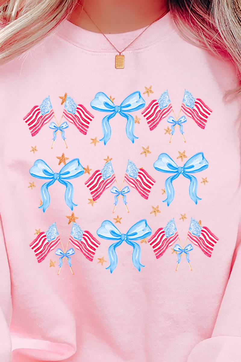 American Flags And Coquette Bows Heavy-weight Crew Sweatshirt - Wholesale Accessory Market