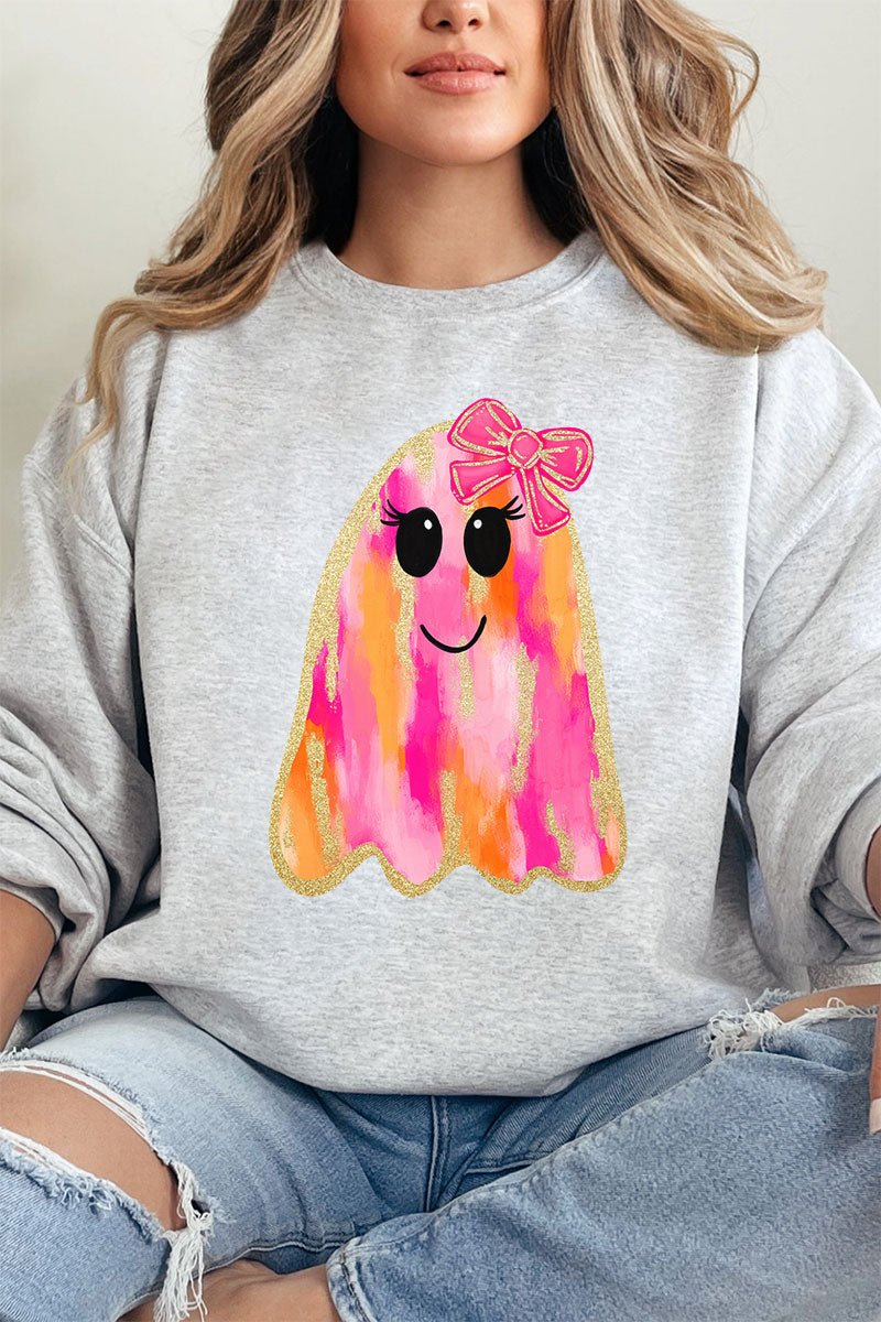 Faux Glitter Girly Ghost Heavy - weight Crew Sweatshirt - Wholesale Accessory Market