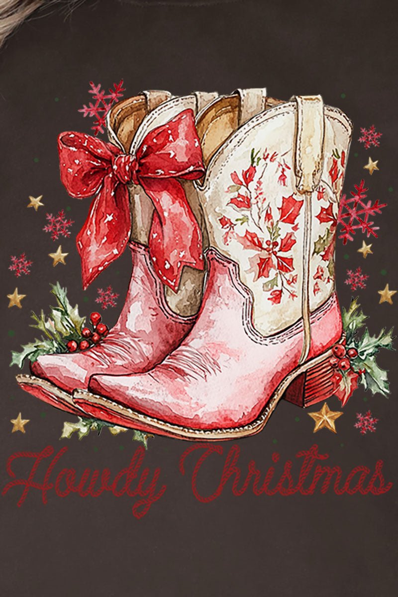 Howdy Christmas Coquette Boots Heavy - weight Crew Sweatshirt - Wholesale Accessory Market