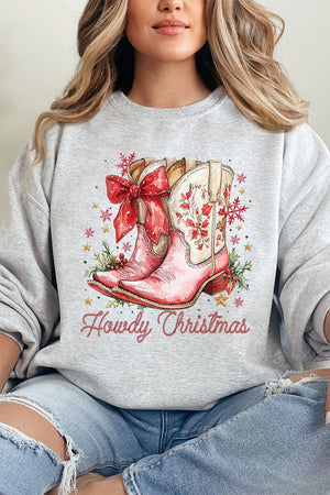 Howdy Christmas Coquette Boots Heavy - weight Crew Sweatshirt - Wholesale Accessory Market