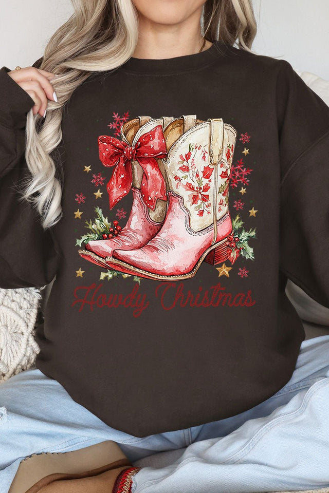 Howdy Christmas Coquette Boots Heavy - weight Crew Sweatshirt - Wholesale Accessory Market