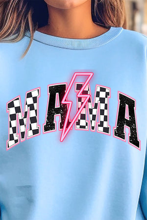 Neon Lightning Bolt Checkered Mama Heavy - weight Crew Sweatshirt - Wholesale Accessory Market