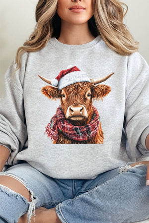 Santa Highland Cow Heavy - weight Crew Sweatshirt - Wholesale Accessory Market