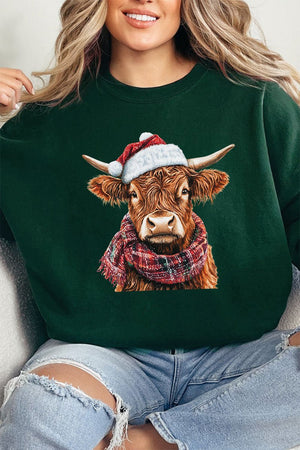 Santa Highland Cow Heavy - weight Crew Sweatshirt - Wholesale Accessory Market