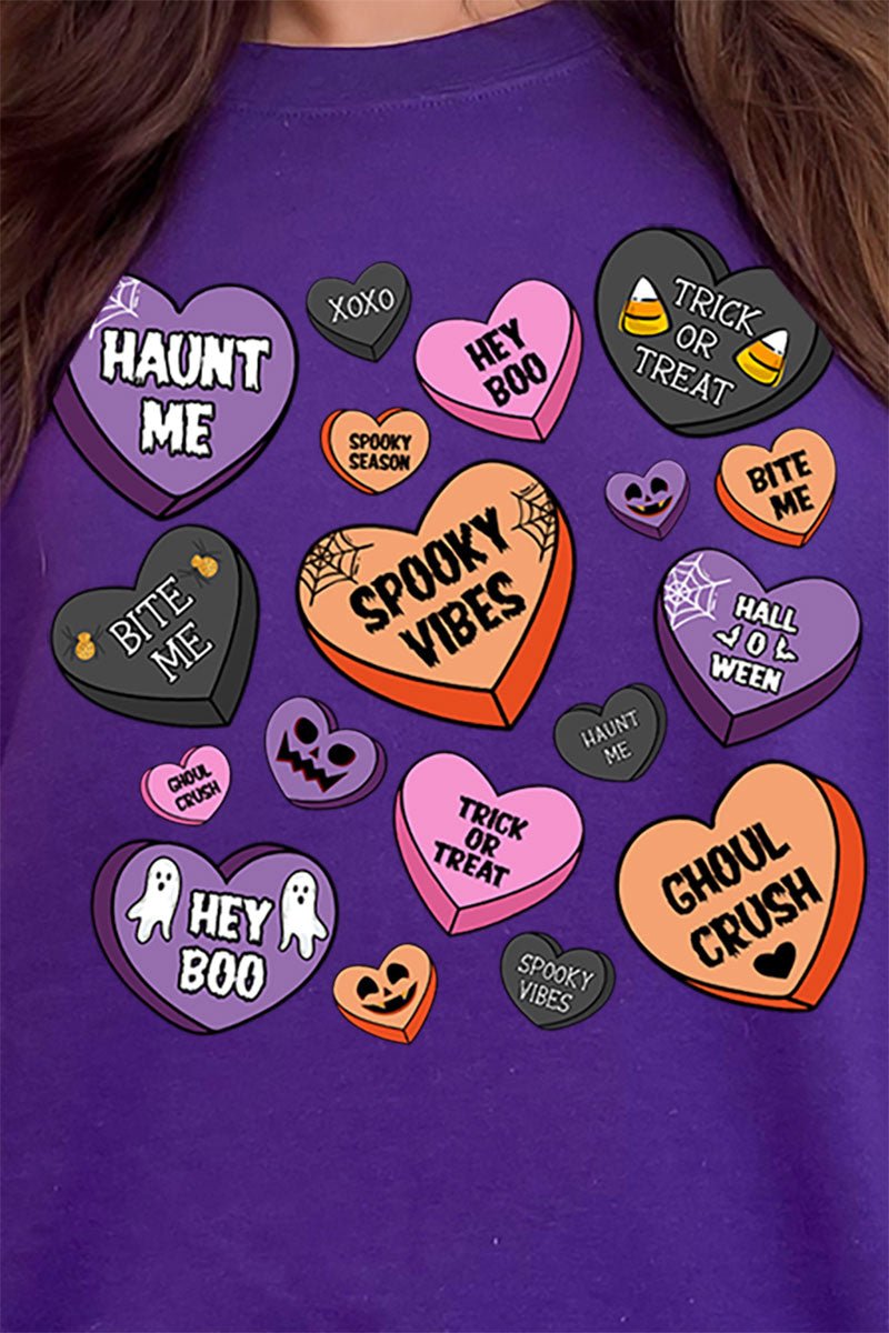 Halloween Candy Hearts Transfer Heavy - weight Crew Sweatshirt - Wholesale Accessory Market