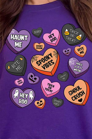 Halloween Candy Hearts Transfer Heavy - weight Crew Sweatshirt - Wholesale Accessory Market