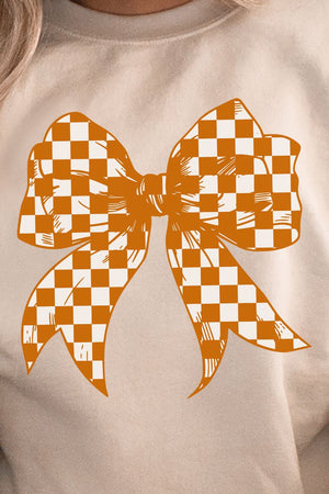 Orange Checkered Coquette Bow Heavy - weight Crew Sweatshirt - Wholesale Accessory Market