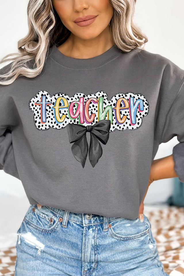 Dalmatian Dots Coquette Teacher Heavy - weight Crew Sweatshirt - Wholesale Accessory Market