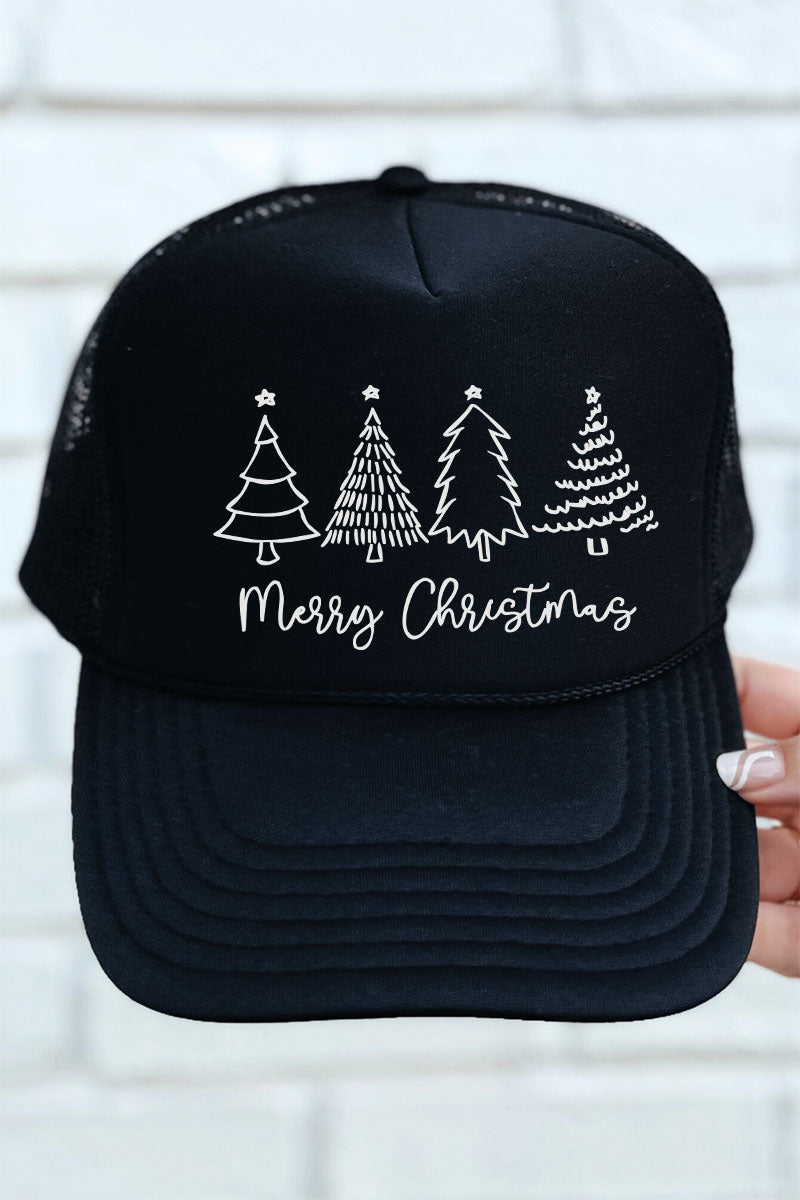 White Merry Christmas Trees Otto Black Foam Front Trucker Hat - Wholesale Accessory Market