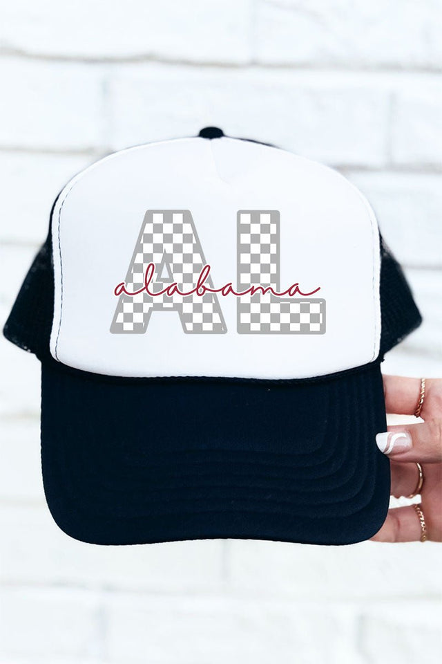 Alabama Checkered Otto Black with White Foam Front Trucker Hat - Wholesale Accessory Market