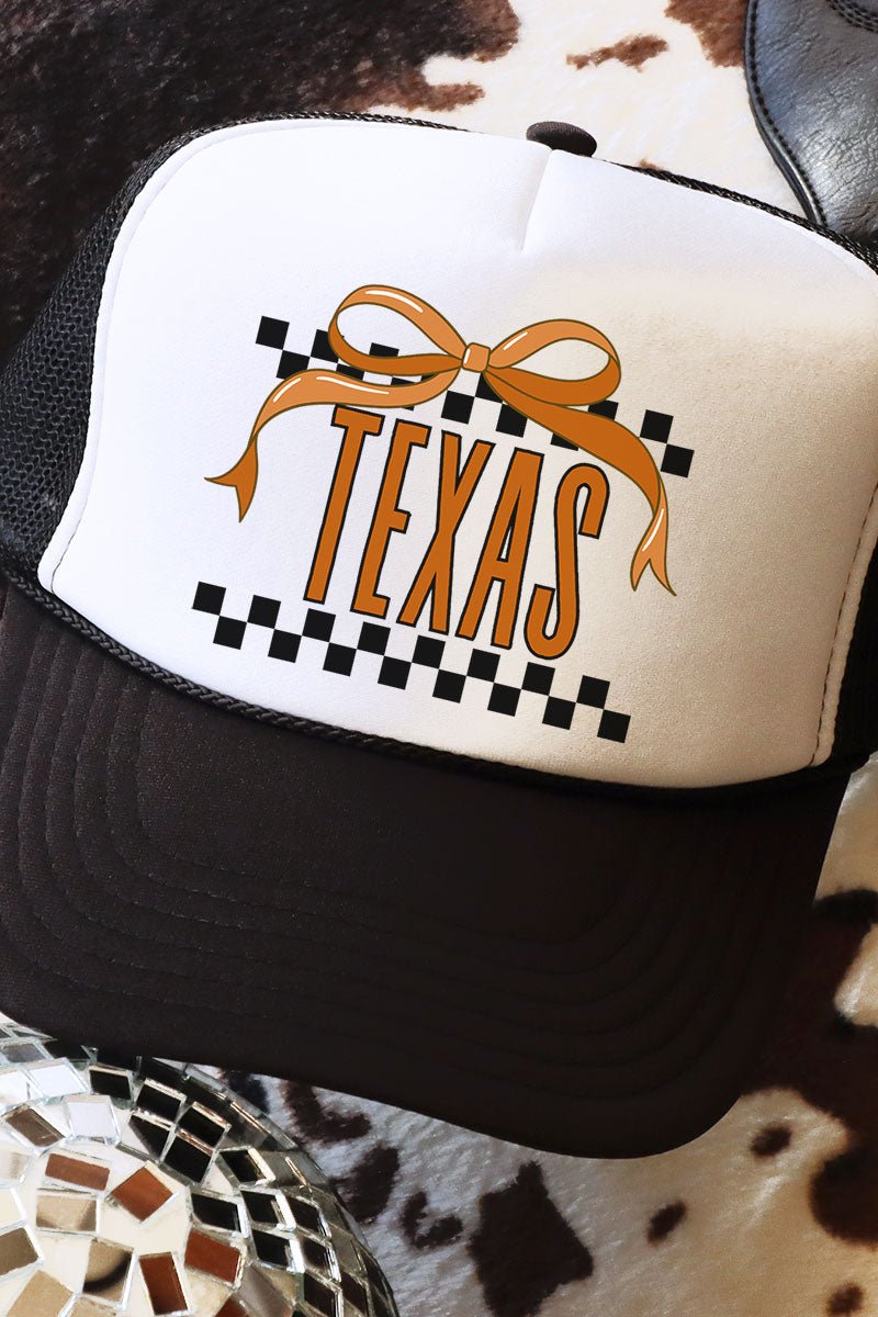 Bow Texas Check Otto Black with White Foam Front Trucker Hat - Wholesale Accessory Market