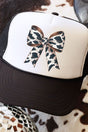 Cow Print Coquette Bow Otto Black with White Foam Front Trucker Hat - Wholesale Accessory Market