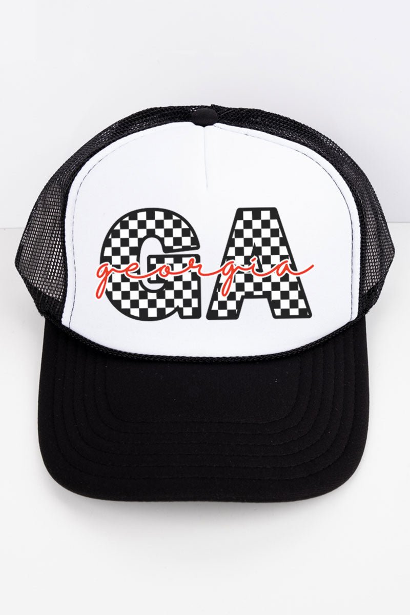 Georgia Checkered Otto Black with White Foam Front Trucker Hat - Wholesale Accessory Market