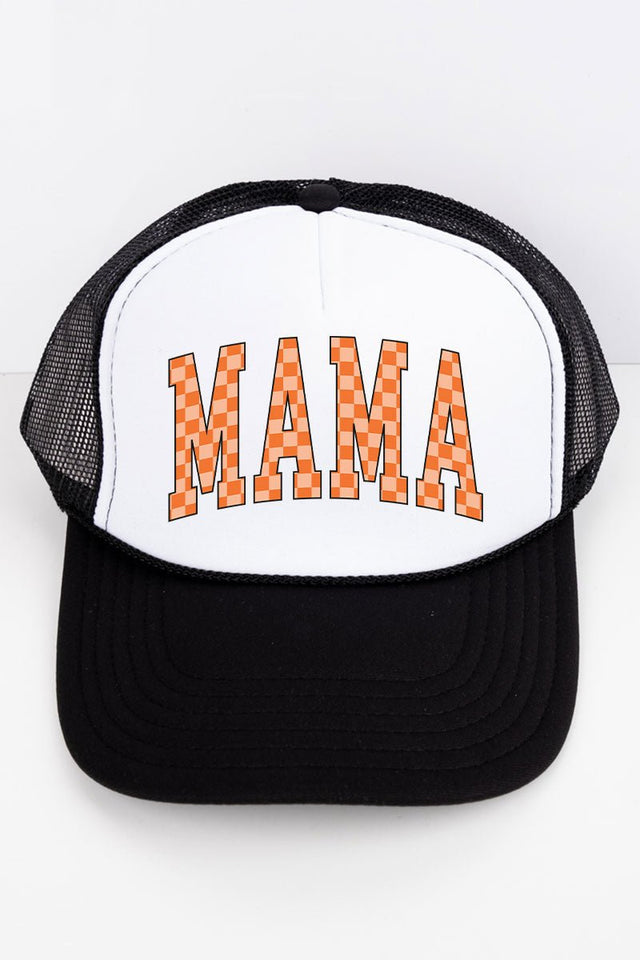 Orange Checkered Mama Otto Black with White Foam Front Trucker Hat - Wholesale Accessory Market