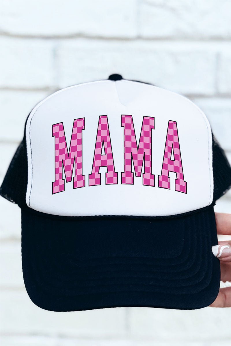 Pink Checkered Mama Otto Black with White Foam Front Trucker Hat - Wholesale Accessory Market