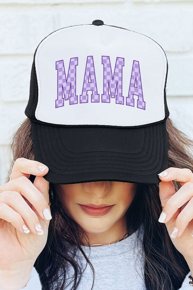 Purple Checkered Mama Otto Black with White Foam Front Trucker Hat - Wholesale Accessory Market