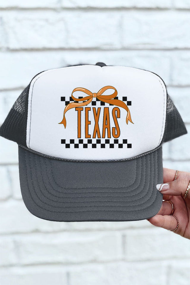 Bow Texas Check Otto Charcoal Gray with White Foam Front Trucker Hat - Wholesale Accessory Market