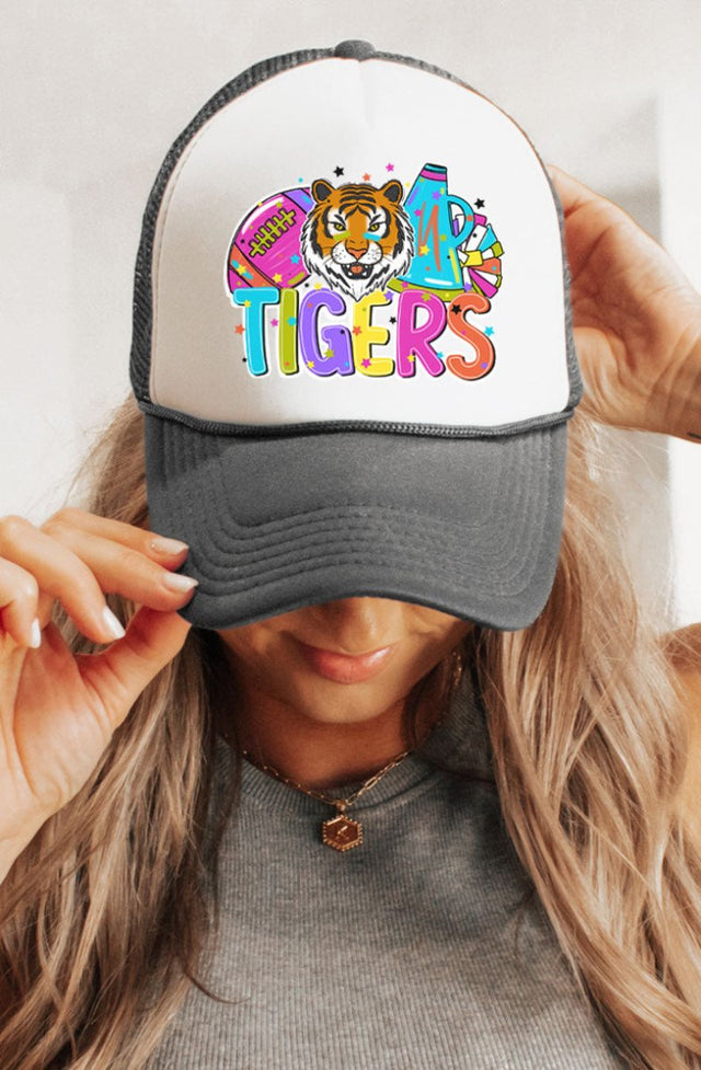 Bright Tigers Colorful Otto Charcoal Gray with White Foam Front Trucker Hat - Wholesale Accessory Market