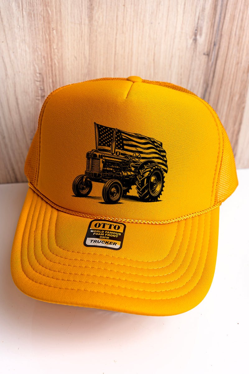 American Tractor Gold Foam Front Trucker Hat - Wholesale Accessory Market