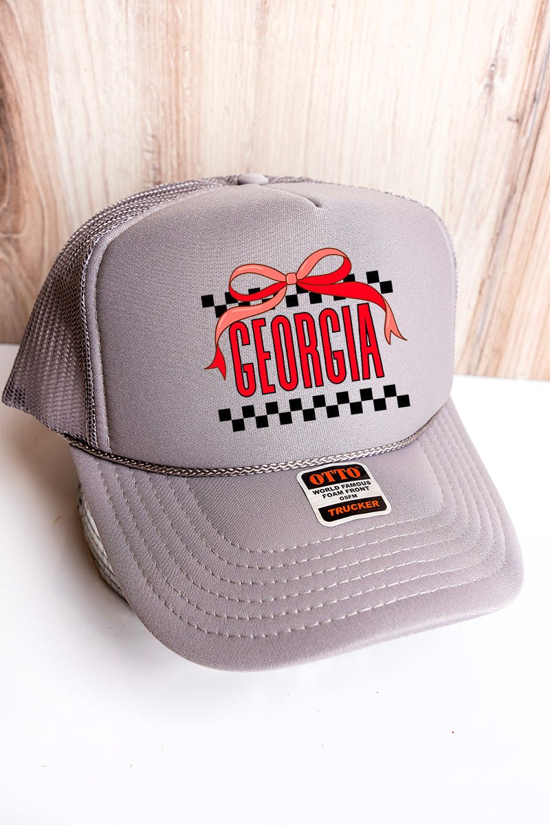 Bow Georgia Check Otto Gray Foam Front Trucker Hat - Wholesale Accessory Market